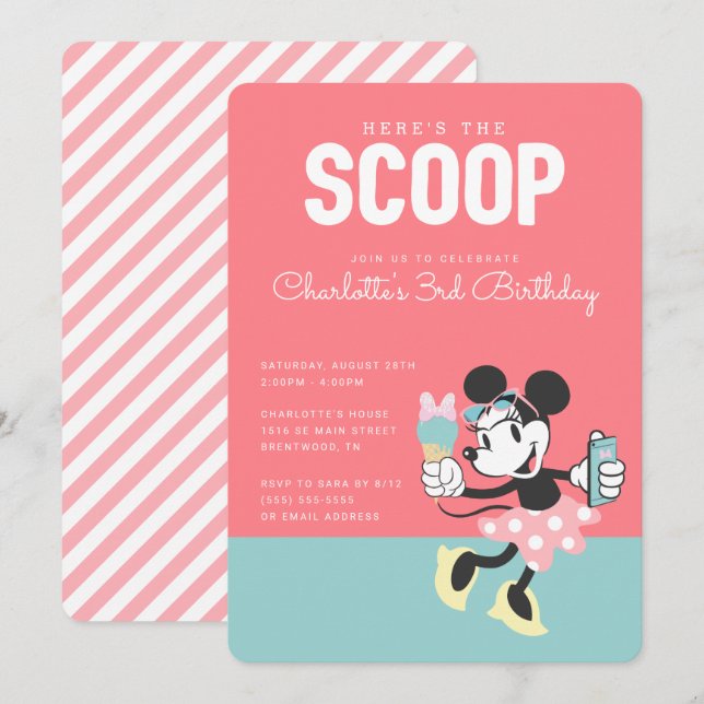 Invitation Minnie Mouse | Voici l'anniversaire de la crème gl (Devant / Derrière)