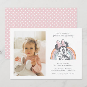Invitation Minnie Souris Aquarelle arc-en-ciel Photo Annivers