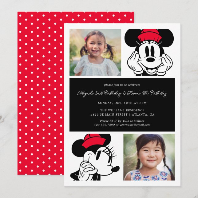 Invitation Minnie Souris Jour de l'Anniversaire (Devant / Derrière)