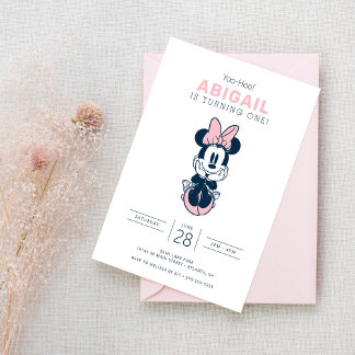 Invitation Minnie Souris rose et bleu 1er anniversaire