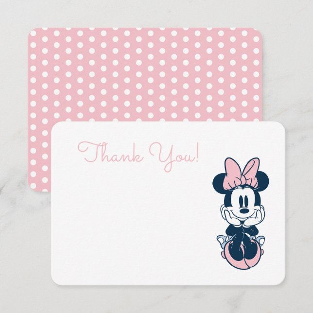 Invitation Minnie Souris rose et bleu 1er anniversaire Merci (Devant / Derrière)