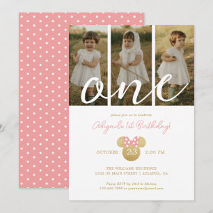 Invitation Minnie Souris rose et or Anniversaire Collage de