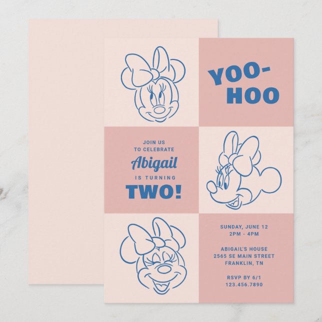 Invitation Minnie Souris rose | Filles Anniversaire (Devant / Derrière)