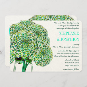 Invitation Mint and Emerald Zinnia Mason Jar Wedding Invites