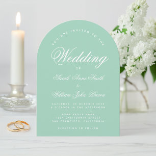 Invitation Mint Arch Simple Calligraphie Moderne Mariage vert