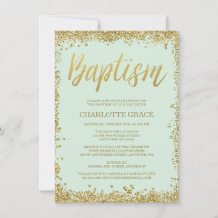 Invitation Mint Gold Faux Parties scintillant Baptême Invitat