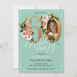 Invitation Mint Gold Floral Boho Photo personnalisée 60e anni
