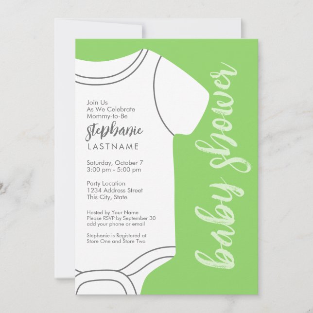 Invitation Mint Green Baby Tee - Baby shower neutre pour le g (Devant)