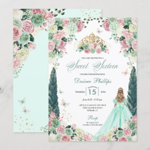 Invitation Mint Green & Blush Enchanted Garden Sweet sixteen