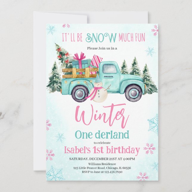 Invitation Mint Green Ce sera Neige beaucoup amusant Annivers (Devant)