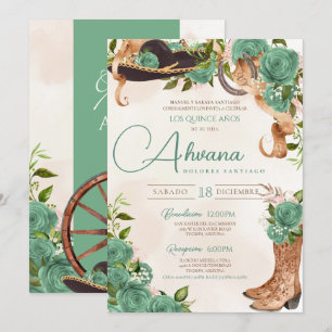 Invitation Mint Green Charra Quinceañera Western Sage Rose