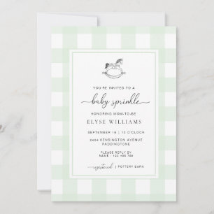 Invitation Mint Green En vichy Cheval Rocking Baby Sprinky