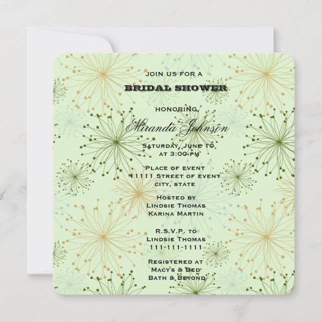Invitation Mint Green Floral Abstrait Bridal (Devant)