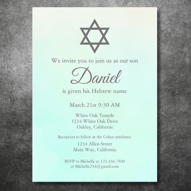 Invitation Mint Green Juive Baby Cérémonie de Naming Brit Mil (Créateur téléchargé)