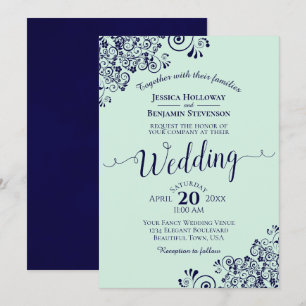 Invitation Mint Green & Navy Blue Lace Frils Mariage