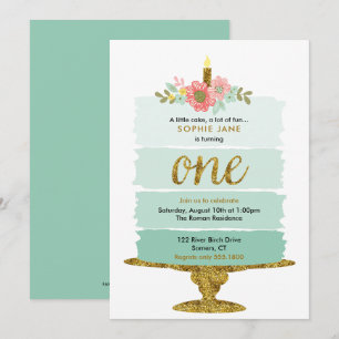 Invitation Mint Green Ombre Gâteau premier anniversaire Invit