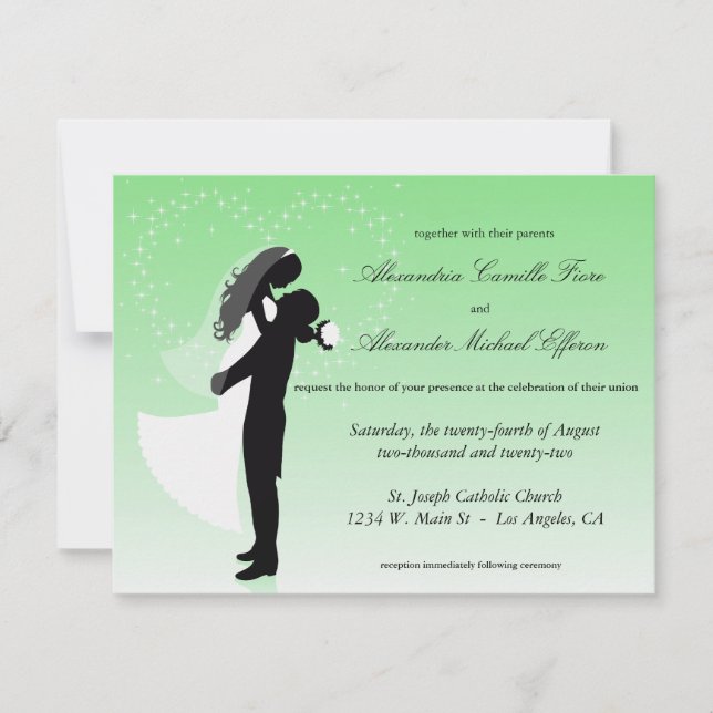 Invitation Mint Green Ombre Silhouette Mariage formel Invitat (Devant)