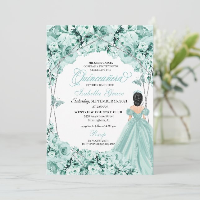 Invitation Mint Green Princess Robe Quinceanera (Debout devant)