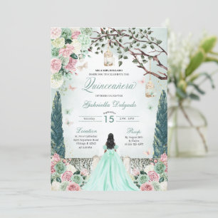 Invitation Mint Green Princesse enchantée Jardin Quinceanera