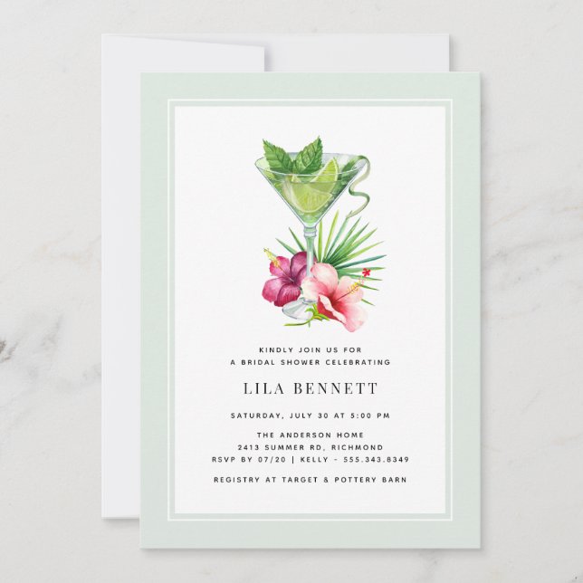 Invitation Mint Green Seafoam | Floral Cocktail Fête des mari (Devant)