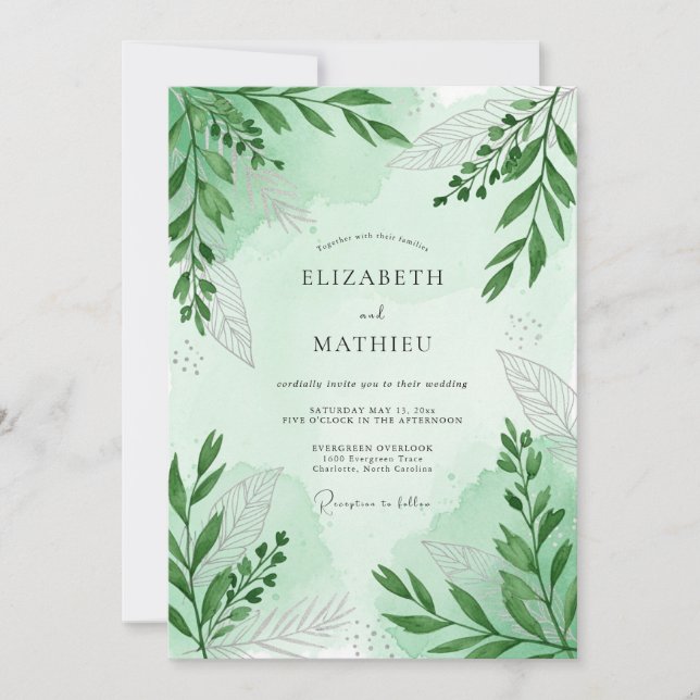 Invitation Mint Green Serene Woodland Wedding (Devant)