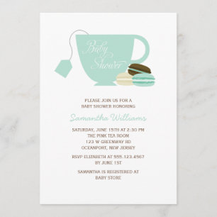 Invitation Mint Green Tea Cup et Macarons Baby shower