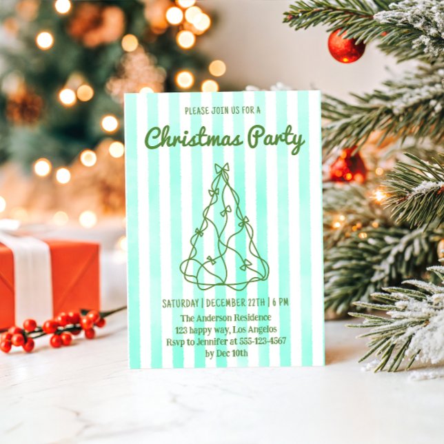 Invitation Mint Green Watercolor Stripe Christmas Party       (Créateur téléchargé)