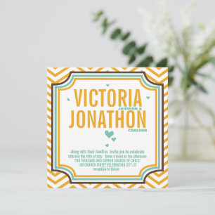 Invitation Mint Jaune moderne Zig Zag Typographie Mariage