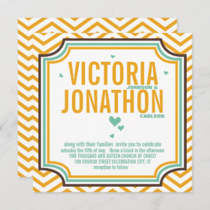 Invitation Mint Jaune moderne Zig Zag Typographie Mariage