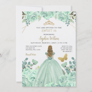 Invitation Mint or Floral Princess Butterfly Sweet 16