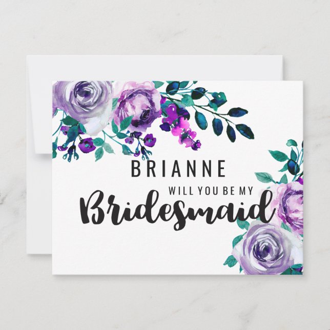 Invitation Mint & Purple Floral Serez-Vous Ma Femme D'Accueil (Devant)