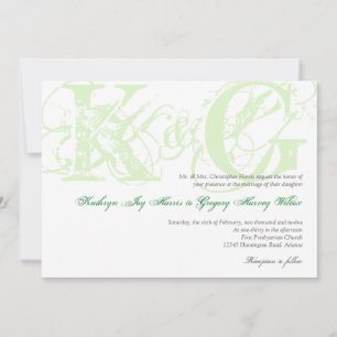 Invitation Mint vert antiquité grunge monogramme mariage invi