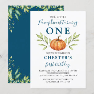 Invitation Minuit Bleu Automne Petit Citrouille Premier anniv