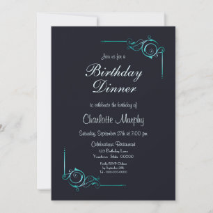 Invitation Minuit Bleu et Turquoise Anniversaire Dîner Invita