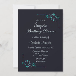 Invitation Minuit Bleu & Turquoise Surprise Anniversaire Dîne