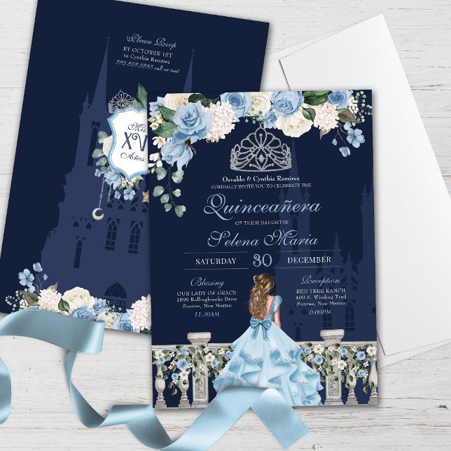 Invitation Minuit Blue Cinderella Princess Quinceañera (Créateur téléchargé)