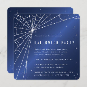 Invitation Minuit Blue Diamond Spider Web Halloween Party