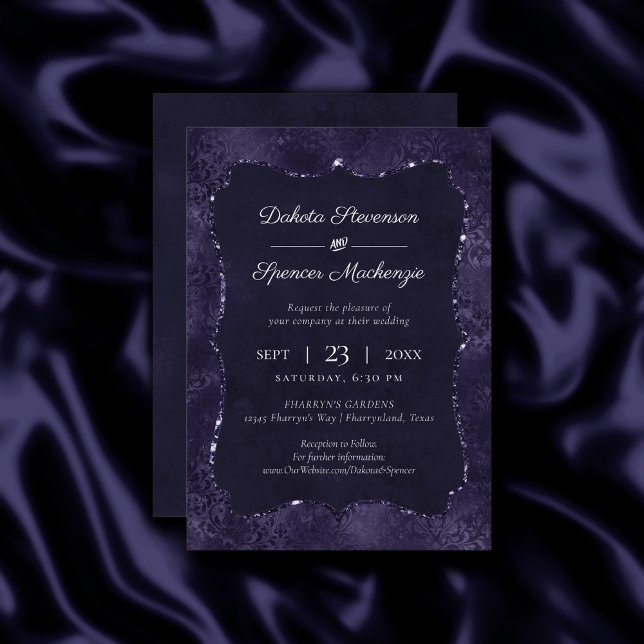 Invitation Minuit Indigo Romance | Satiny Grunge Mariage (Créateur téléchargé)