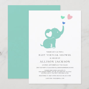 Invitation Minuscule Bébé Virtual Douche Mint Vert Eléphant