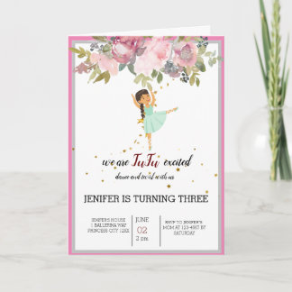 Invitation Minuscule danseur | Ballet Floral rose Fête Annive