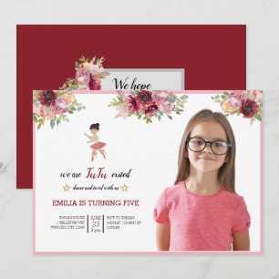 Invitation Minuscule danseur   Ballet Floral rose Fête Annive