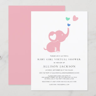 Invitation Minuscule fille Douche virtuelle rose Eléphant