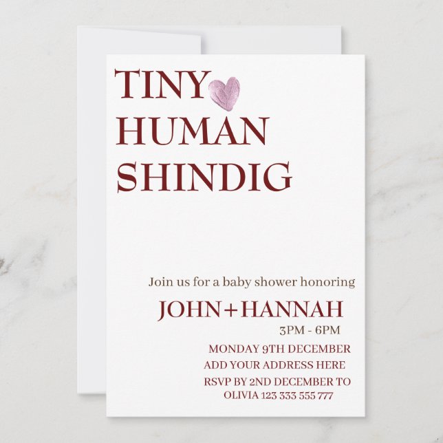 Invitation Minuscule Humain Shindig Funny Baby shower Co-ed (Devant)