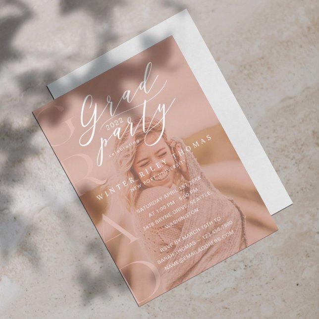 Invitation Minuscule Photo Grad Party Moderne Calligraphie ro (Créateur téléchargé)