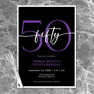 Invitation Minuscule violet moderne Cinquante Script Annivers