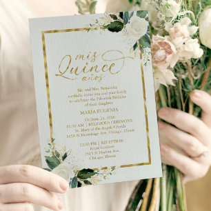 Invitation Mis Quince Años Élégant Fleurs Blanches Quinceañer