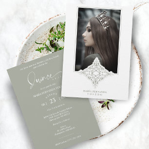 Invitation Mis Quince Años Español Foto Efecto Encaje Verdoso