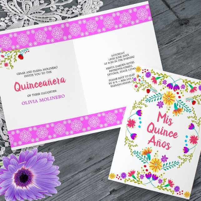 Invitation Mis Quince Anos Floral Mexicain Fiesta Quinceanera (Quinceanera Invitation from my Mexican Fiesta Flowers Quinceanera Collection -printed or digital)