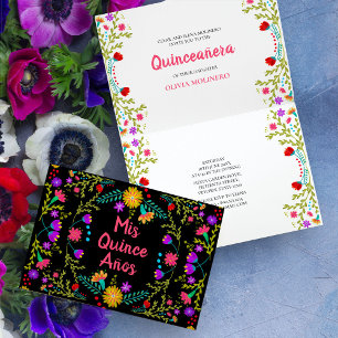Invitation Mis Quince Anos Mexicaine Fiesta Black Quinceanera