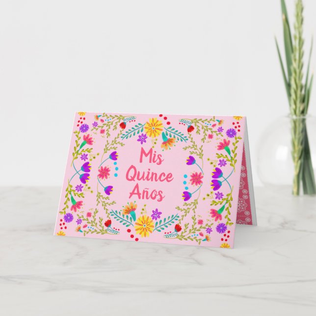 Invitation Mis Quince Anos Pink Quinceanera Floral Mexicain (Devant)